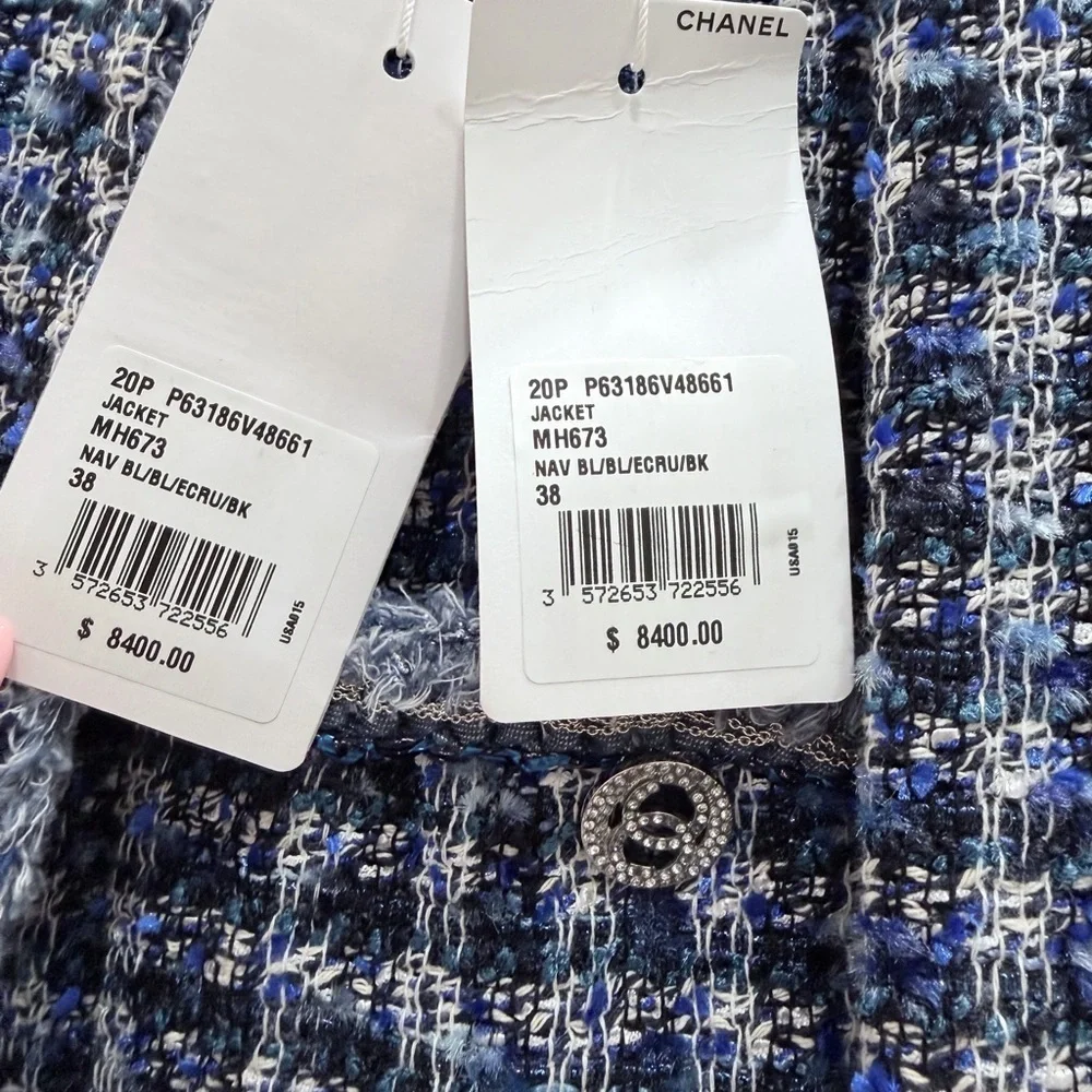 CHANEL 2020 Blue Fantasy Tweed Jacket Blazer FR 38 US 6 - Silk Lined CC Buttons
